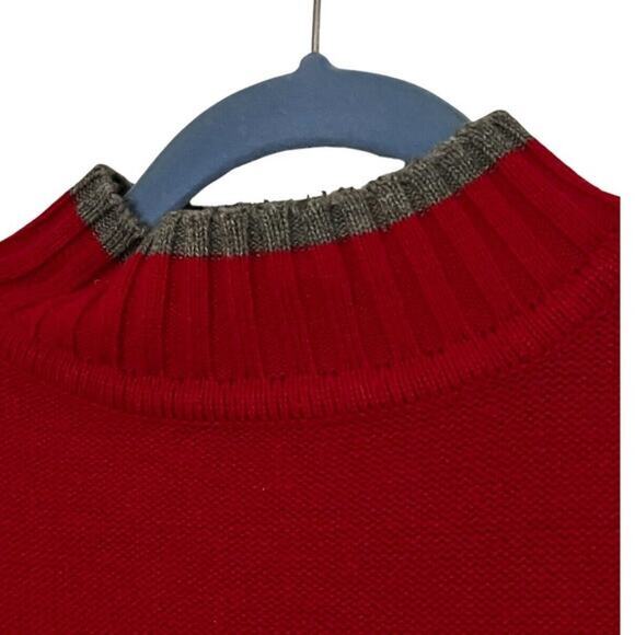 Koman Sport Mens Pullover Sweater Size M Red Gray Long Sleeve Stripe Collar Vint - Picture 5 of 7
